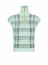 Balmain Sleeveless Plaid Tweed Top In Blue