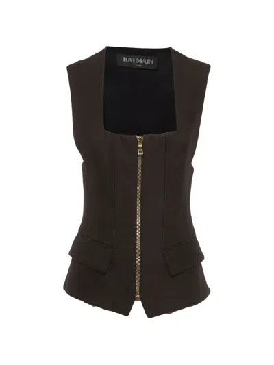 Pre-owned Balmain Sleeveless Pocket-detail Jacket In Black
