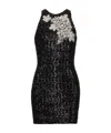 Balmain Grape Embroidery Sequined Mini Dress In Black
