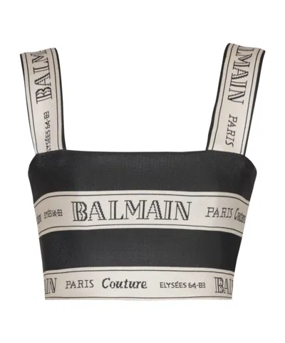 Balmain Striped Jacquard Crop Top In Black