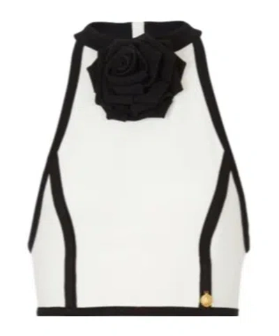 Balmain Rose-appliqué Halterneck Top In White