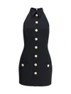 Balmain Black Dress With Pointed Collar And Logo Buttons On The Front