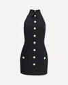 Balmain Women Black Dress With Pointed Collar And Logo Buttons On The Front In Wool Woman In Black