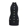 Balmain Black Dress With Pointed Collar And Logo Buttons On The Front