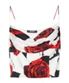 Balmain Roses-print Draped Satin Top In White