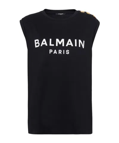 Balmain Black Logo Print Sleeveless