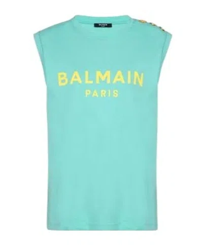 Balmain Organic Cotton Logo Tank Top In Blue