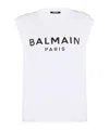 Balmain Logo Printed Sleeveless Top In White