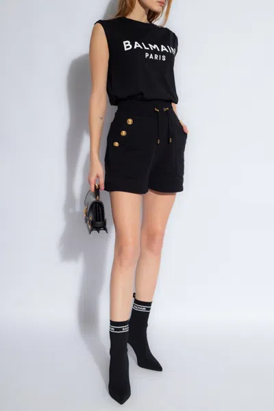 Balmain Sleeveless T-shirt With Logo In Black