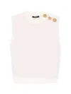 Balmain Knit Top Button Detail Sleeveless Round Neck In White