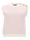 Balmain Knit Top Button Detail Sleeveless Round Neck In Pink