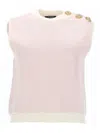 Balmain Knit Top Button Detail Sleeveless Round Neck In Pink