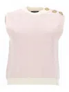 Balmain Knit Top Button Detail Sleeveless Round Neck In Neutral