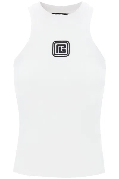 Balmain Logo Embroidery Tank Top Tops In Multicolor