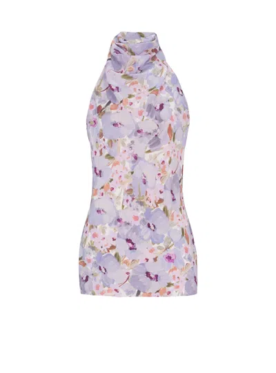 Balmain Sleeveless Top With Poppy Flower Print In Purple