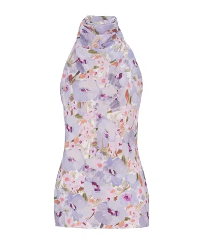 Balmain Sleeveless Top With Poppy Flower Print In Purple