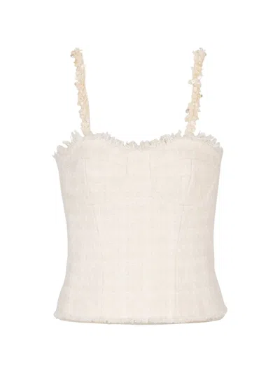 Balmain Frayed Tweed Bustier Top In Neutral