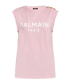 Balmain Logo Button Crew Neck Sleeveless Top In Pink
