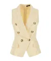Balmain Jacquard Vest With Flap Pockets And Gold-tone Buttons In Yellow