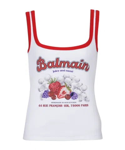 Balmain Fruit Square-neck Tank Top In White