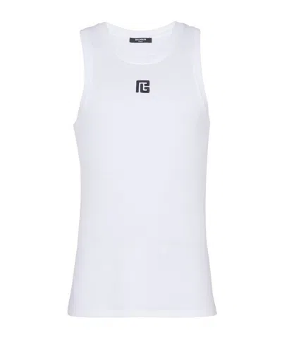 Balmain Pb Embroidered Tank Top In White