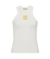 Balmain Beige Embroidered Logo Cotton Blend Top In White