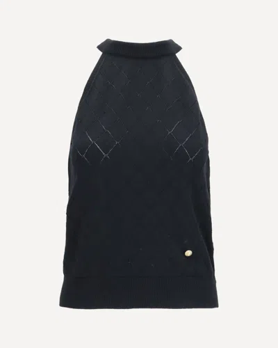 Balmain Sleeveless Wool Crewneck Top In Blue