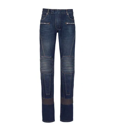 Balmain Denim Biker Jeans In Blue