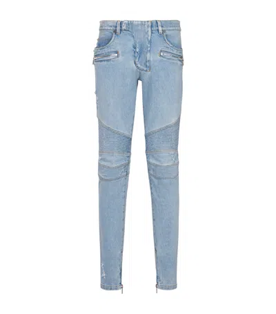 Balmain Slim-fit Biker Ribbed Jeans In Blue
