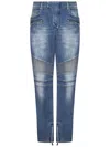 Balmain Light Blue Biker Jeans With Zip And Rips In Blue