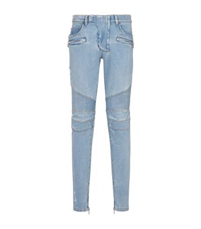 Balmain Slim-fit Biker Ribbed Jeans In Blue