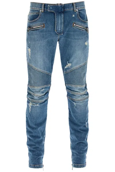 Balmain Slim Fit Biker Jeans For In Blue