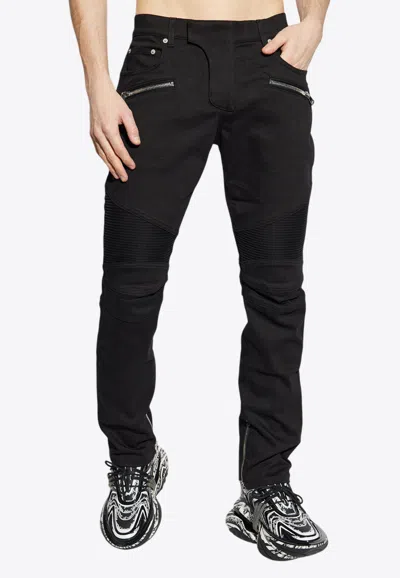BALMAIN SLIM-FIT BIKER RIBBED JEANS