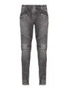 Balmain Straight Trousers With Distressed Finish And Zip Pockets In Gray