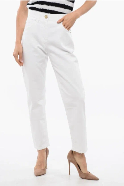 Balmain Slim-fit Denims With Jewel Buttons In White