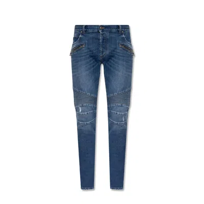 Balmain Blue Slim-fit Biker Jeans