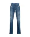Balmain Light Blue Biker Jeans With Zip And Rips In Blue