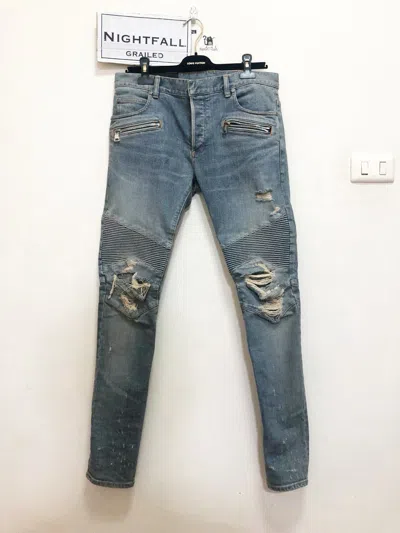 Pre-owned Balmain Slim Fit Ripped Jeans In Blue