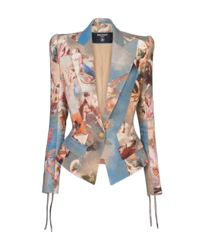 Balmain Slim-fit Sky Printed Canvas Jacket In Nude
