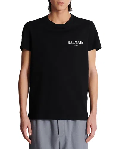 Balmain Black Crewneck T-shirt With Logo Print In Cotton Man