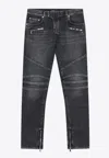 Balmain Grey Washed Slim Biker Jeans Men In Multi