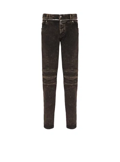 Balmain Slim-fit Jeans With Zipped Belt In Multi
