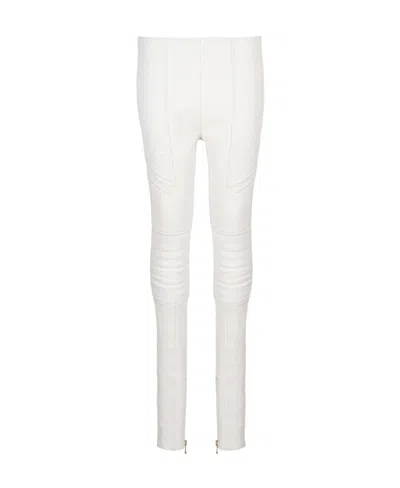 Balmain Slim-fit Leather Trousers In White