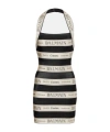 Balmain Black And Ivory Jacquard Knit Mini Dress In Black