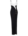 Balmain Two-tone Crepe Draped Long V-neck Split Dress In Black