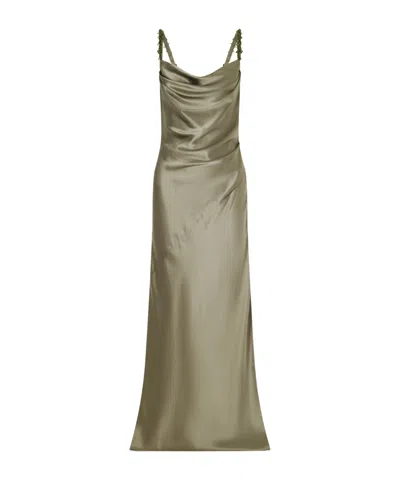 Balmain Shoulders Embellished-linen Maxi Dress In Gray