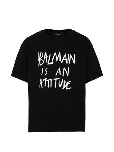 Balmain Kids' Slogan-print T-shirt In Black
