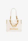 Balmain Small 1945 Calfskin Tote Bag In White