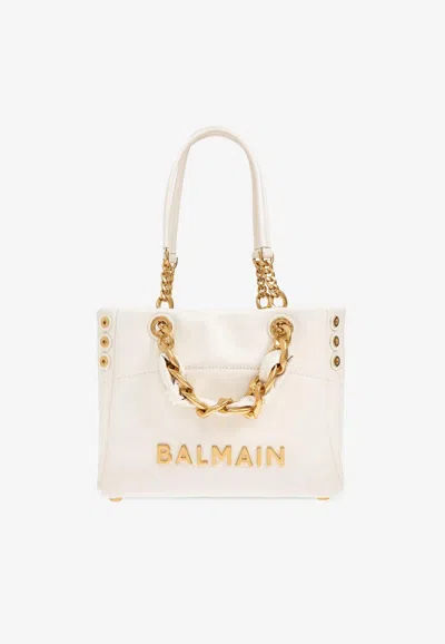 Balmain Small 1945 Calfskin Tote Bag In White