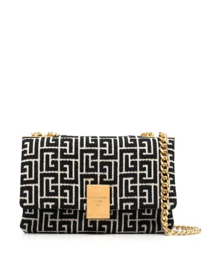 Balmain 1945 Jacquard Letter Shoulder Bag In Gfe Ivory/ Black